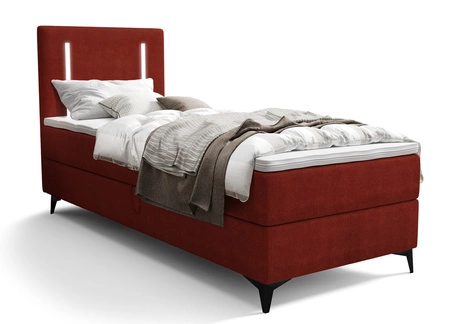 Boxspringbett Norco 90x200 dunkelrot stilvolles Bett mit Staukasten Beleuchtung im Kopfteil fügt eine einzigartige Note