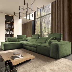 Ecksofa mit Schlaffunktion Viano XI grün linksdrehend modisches und stilvolles Ecksofa mit verstellbaren Kopfstützen Zierkissen