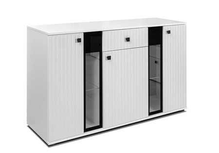 Kommode mit Schublade Senja 140 cm weiß elegantes Design dekorative geriffelte Front mit Metallgriff