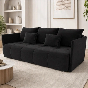 Sofa mit Schlaffunktion Selva schwarz funktionelles Wohnzimmersofa mit Stauraum für Bettzeug aus strapazierfähigem Webstoff