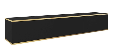 TV-Lowboard Luxury 175 cm Schwarz Begeistert Liebhaber eleganter Arrangements im modernen Stil Korpus verziert mit einer goldenen Leiste