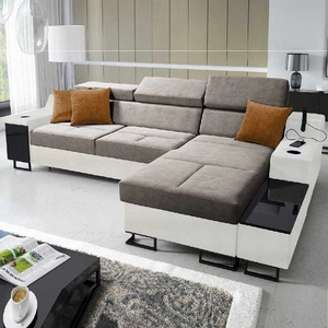 Ecksofa mit Schlaffunktion Alcamo grau-braun/weiß rechts elegantes Ecksofa mit einer ausziehbaren praktischen Schublade an der Seite des Möbels