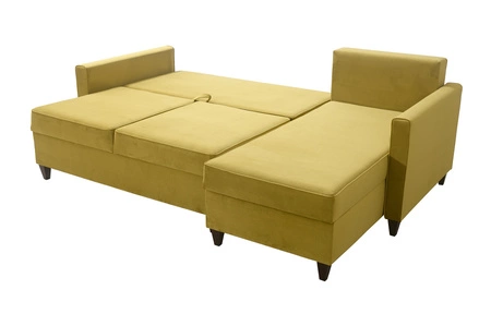 Ecksofa mit Schlaffunktion Terni Stahl grün rechts Praktisches und funktionelles Ecksofa mit geräumigen Behältern für Bettzeug