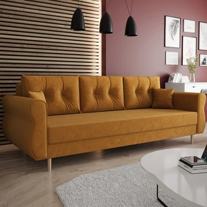 Wilkins Sofa mit Schlaffunktion Senf elegantes Sofa für Wohnzimmer im skandinavischen Stil geschwungene Seiten verleihen Charakter