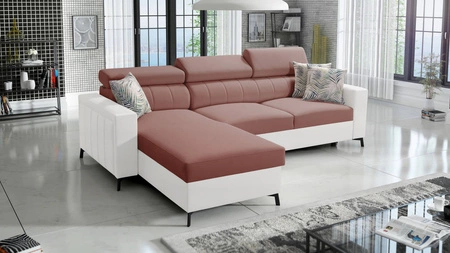 Ecksofa mit Schlaffunktion Savona Indian rosa/weiß links elegantes Ecksofa mit verstellbaren Kopfstützen Ziernähte 