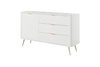 Lante Schubladenkommode 138 cm weiß elegante abgerundete Kommode auf einem Metallsockel unterstützt stilvolle Griffe