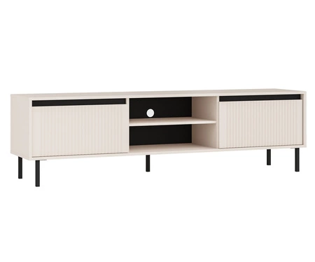Osaka Möbelset beige/schwarz modernes Design mit modischen Farben hohe Metallbeine schwarz geschmackvolle geriffelte Front hervorgehoben