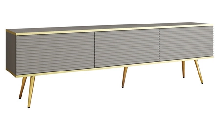 TV-Schrank Luxury 175 cm grau elegantes Design stilvolle geriffelte Front Korpus mit goldenen Zierleisten goldenen Metallbeinen gekrönt
