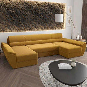 Ecksofa mit Schlaffunktion Fogu U IV Honig-Gelb komfortables und funktionelles Ecksofa für das Wohnzimmer mit einem interessanten Design dreidimensionalen Stoff
