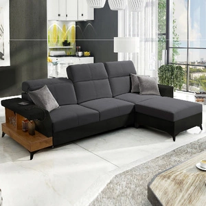 Ecksofa mit Schlaffunktion Bresso graphit / schwarz rechtes Ecksofa mit praktischer Ablage in Eiche lancelot verstellbare Kopfstützen