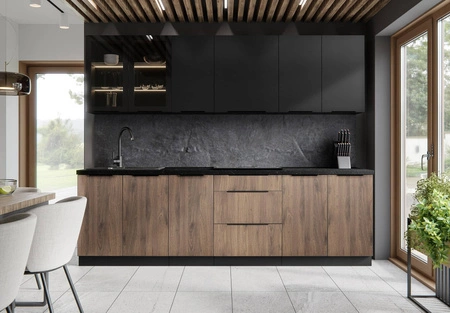 Schwarz / Brianza 260 cm Küchenmöbel-Set Metallkante Griffe Schränke sehen toll aus in modernen Interieurs