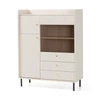 Kommode Ferdi 104 cm beige sand minimalistisches Design hohe Kommode ideal für Esszimmer teilweise verglaste Front