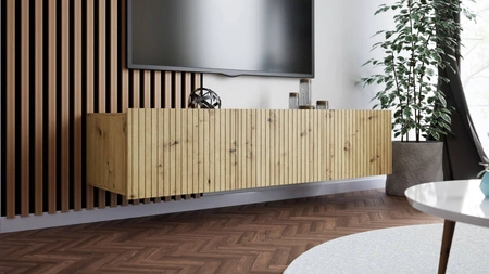 RTV Schrank Colder 150 cm Eiche Handwerker mit der Möglichkeit der Aussetzung stilvolle geriffelte Front elegante Form der Möbel in einem modernen Stil