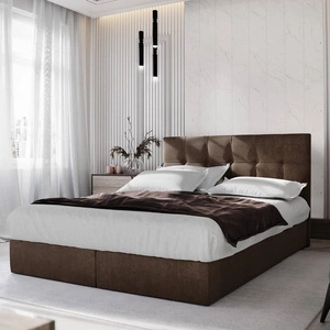 Boxspringbett Harmony 140x200 braun Bett im modernen skandinavischen Stil mit einem Kopfteil mit Zierknöpfen