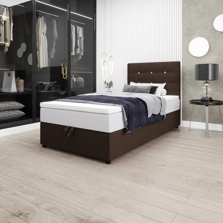 Boxspringbett Kingston 100x200 braun Bett im modernen skandinavischen Stil mit gepolstertem Kopfteil mit Kristallen Bett mit Staukasten