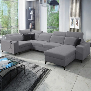 Ecksofa mit Schlaffunktion Kelly Sleek IV grau rechts mit Bettkästen aus Webstoff