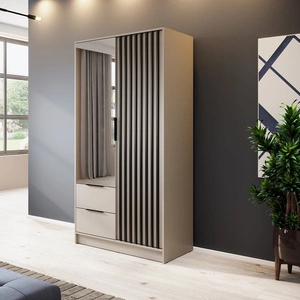 Spiegelschrank Aspen 105 cm Beige / schwarze Lamellen modernes Möbeldesign Schranktür mit Lamellen verziert