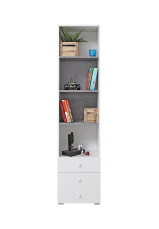 Bücherregal mit Schubladen Epsilon 45 cm weiß / Beton ideal für Jugendzimmer nützlich und geräumig Bücherregal