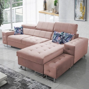 Ecksofa mit Schlaffunktion Hampton quartz pink rechte Seite stilvolle Steppung auf dem Sitz weicher Polsterstoff Ecksofa mit Verlängerung