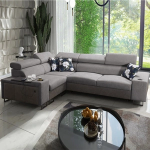 Ecksofa mit Schlaffunktion Flavio II grau / graphit links bequemes Ecksofa Bett offene Bar in der Seite des Möbels