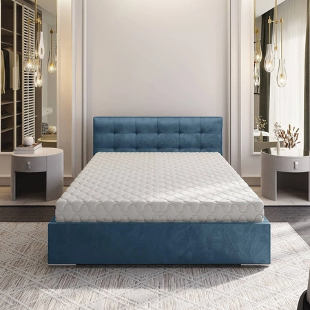 Polsterbett Montigo 140x200 türkis mit Container im modernen skandinavischen Stil mit gestepptem Kopfteil