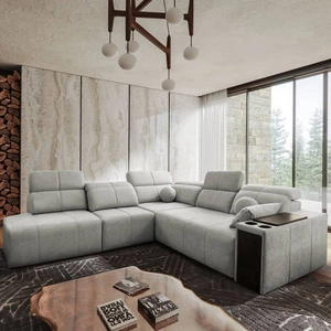 Ecksofa mit Schlaffunktion Tesalia IX grau Esche links modernes Design komfortable Schiebelehne Schublade in der Seite des Möbels