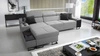 Ecksofa mit Schlaffunktion Alcamo grau links elegantes und stilvolles Ecksofa mit einer ausziehbaren praktischen Schublade an der Seite des Möbels