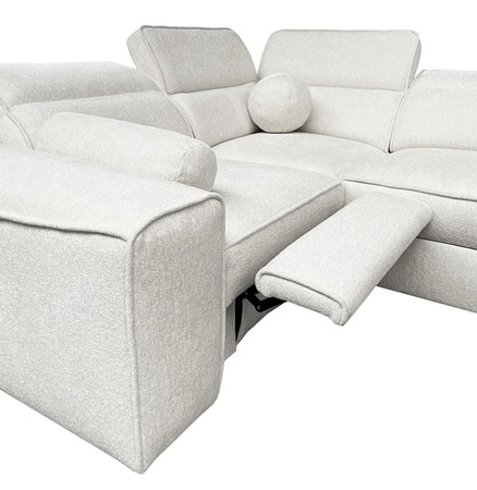 Ecksofa mit Schlaffunktion Viano II Lux graue Esche Linkshänder-Designer-Ecksofa für das Wohnzimmer mit komfortablem ausziehbarem Fußteil