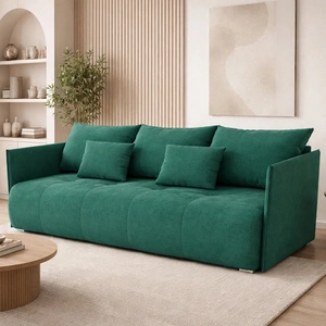 Sofa mit Schlaffunktion Selva Flaschen grün Funktionssofa mit Bettzeugbehälter aus bequemem Plüschstoff