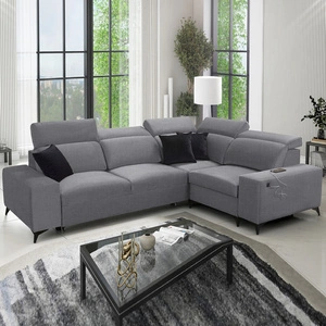 Ecksofa mit Schlaffunktion Kelly Sleek II grau rechtes elegantes Ecksofa für das Wohnzimmer aus strapazierfähigem Webstoff
