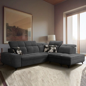 Ecksofa mit Schlaffunktion Buffalo VII graphit rechte Seite stilvolles Ecksofa mit Bettzeugcontainern Velourstoff