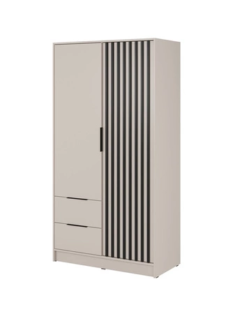 Kleiderschrank Aspen 105 cm Beige / schwarze Lamellen modernes Möbeldesign Schranktür mit Lamellen verziert