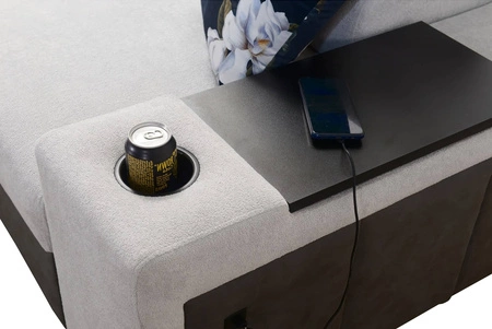 Ecksofa mit Schlaffunktion Flavio braun/beige links Elegantes Ecksofa mit einer offenen Bar in der Seite des Möbels