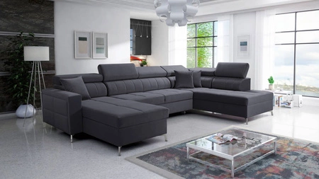 Ecksofa mit Schlaffunktion Nausa VI graphit links stilvolles Ecksofa für das Wohnzimmer mit komfortabler Verarbeitung weichen Samtstoffes