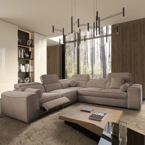 Ecksofa mit Schlaffunktion Viano III Lux hellbraun links modernes Ecksofa mit ausziehbarem Fußteil Bettzeugcontainer