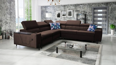 Ecksofa mit Schlaffunktion Belvi IV braun links elegantes und stilvolles Ecksofa für das Wohnzimmer praktischer Stauraum an der Seite