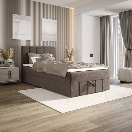 Boxspringbett Casey 120x200 hellbraun im modernen skandinavischen Stil mit gepolstertem Kopfteil Bett mit Staukasten