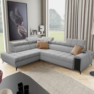 Ecksofa mit Schlaffunktion Bolmso VII grau linke Ecke äußerst elegantes Ecksofa für Wohnzimmer mit Schublade und Bettzeugcontainer