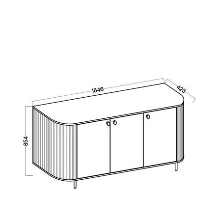 Kommode Ovalio 165 cm beige minimalistische Form macht eine Kommode für das Wohnzimmer stilvolle ovale Form dekorative Fräsen auf den Körper