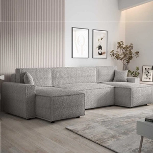 Ecksofa mit Schlaffunktion Brandon U Bis grau Esche Bettzeug Container Armlehnen Stoff mit markanten Schleife Oberfläche