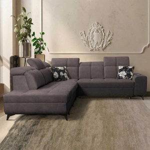 Ecksofa mit Schlaffunktion Buffalo IX braun linke Seite stilvolles Ecksofa für Zimmer aus Velourstoff Zierkissen
