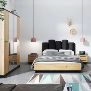 Schlafzimmermöbel-Set Simi Eiche artisan / schwarz modernes Design Schlafzimmermöbel-Set aus hochwertiger Schichtstoffplatte