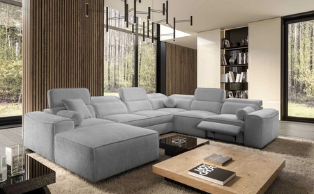 Ecksofa mit Schlaffunktion Viano VIII Lux hellgrau links Design-Ecksofa mit ausziehbarem Fußteil Bettzeug-Container