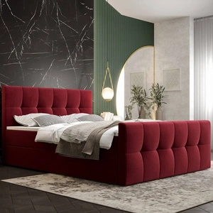 Boxspringbett Manhattan 160x200 burgunderrotes Bett im modernen skandinavischen Stil mit gepolstertem Kopf- und Fußteil