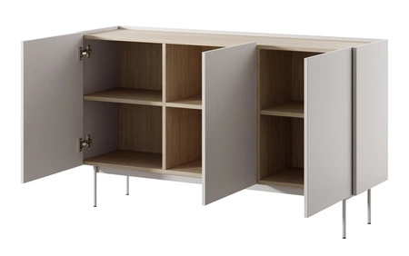 Kommode Vellore 144 cm beige elegante Kommode mit subtilem Charakter mit abgesenkter Platte in Eiche Farbton Metallbeine