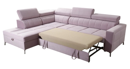 Ecksofa mit Schlaffunktion Nausa III Flasche grün links Samt bequemes Ecksofa verstellbare Kopfstützen Container für Bettzeug