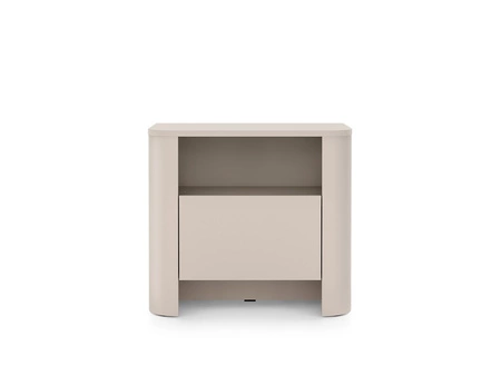 Nachttisch Bari beige modernes Design Schlafzimmerschrank mit ovaler Form grifflose Schublade push to open system