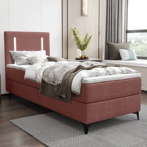 Boxspringbett Norco 90x200 rosa stilvolles Bett mit Bettzeug Lagerung Beleuchtung im Kopfteil fügt eine einzigartige Note