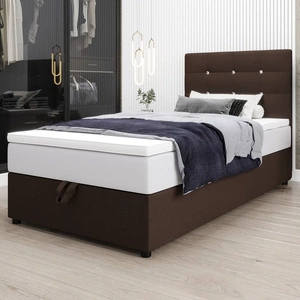 Boxspringbett Kingston 100x200 braun Bett im modernen skandinavischen Stil mit gepolstertem Kopfteil mit Kristallen Bett mit Staukasten