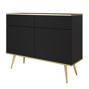 Kommode Luxury 107 cm schwarz stilvolle Kommode mit geriffelten Fronten Körper mit goldenen trim goldenen Metall Beine gekrönt